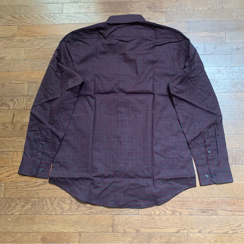 Express Burgundy and Grey Houndstooth Slim Fit Button -Down Shirt | M | NEW!! - Picture 4 of 10